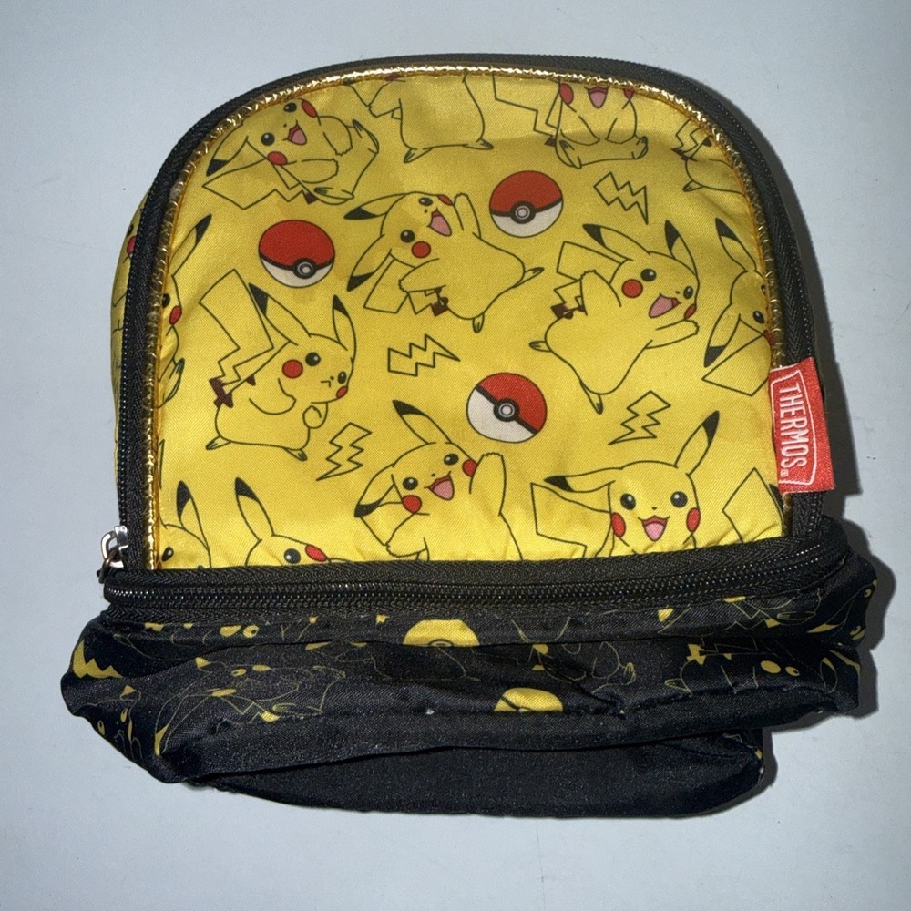 Thermos Pokemon Pikachu Kids 2 Compartment Insulated Lunch Box Bag-Pre Owned